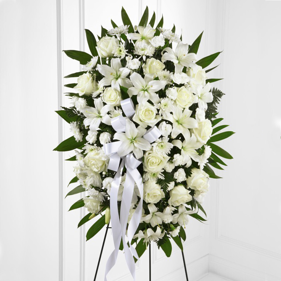 Exquisite Tribute Standing Spray-Blue Ribbon